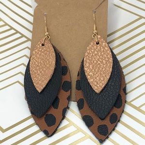Leather Faux Earrings metallic gold brown black